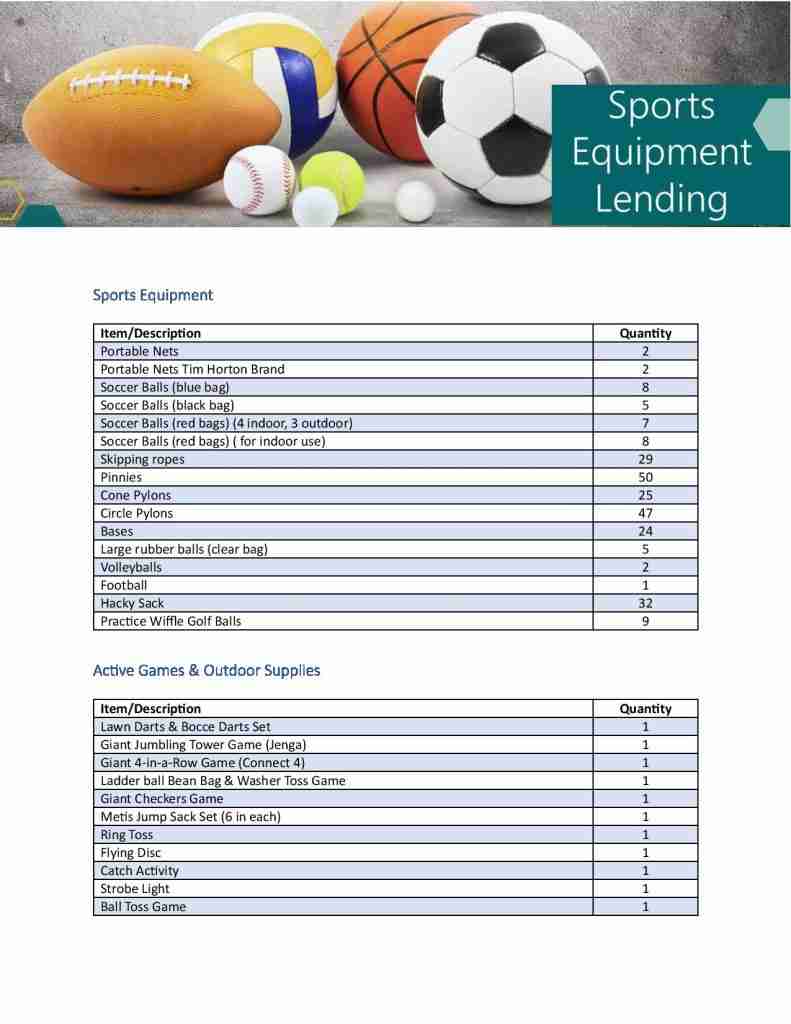 Sports Equipment List